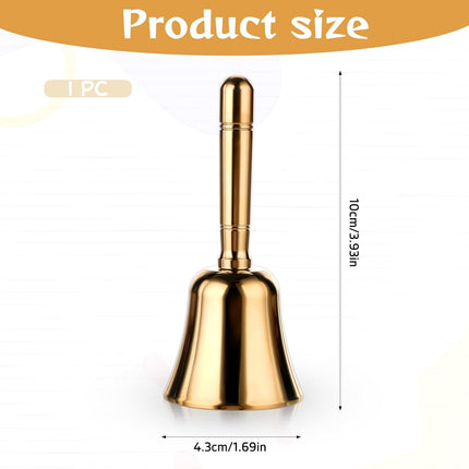 Dinner Bell, Super Loud Solid Brass Call Bells with Metal Handle, 3.9" Small Ring Handbell for Wedding, Classroom, Meditation, Animal Training, Teaching and Seniors Bedside (Gold).