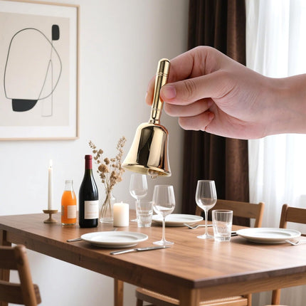 Dinner Bell, Super Loud Solid Brass Call Bells with Metal Handle, 3.9" Small Ring Handbell for Wedding, Classroom, Meditation, Animal Training, Teaching and Seniors Bedside (Gold).