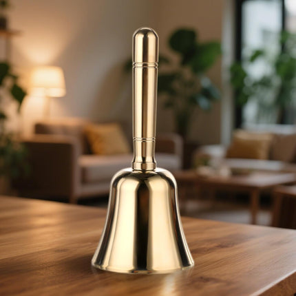 Dinner Bell, Super Loud Solid Brass Call Bells with Metal Handle, 3.9" Small Ring Handbell for Wedding, Classroom, Meditation, Animal Training, Teaching and Seniors Bedside (Gold).