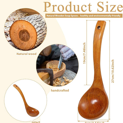 Wooden Ladle, 11" Long Handle Soup Ladle Spoon 3 fl oz Extra Large Kitchen Wooden Scoop Deep Teak Wood Spoon Utensil for Cooking Serving Cookware, Sustainable Natural Texture (Bigger and Deeper).