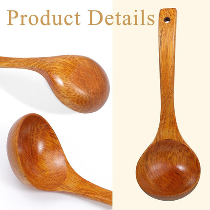 Wooden Ladle, 11" Long Handle Soup Ladle Spoon 3 fl oz Extra Large Kitchen Wooden Scoop Deep Teak Wood Spoon Utensil for Cooking Serving Cookware, Sustainable Natural Texture (Bigger and Deeper).