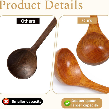Wooden Ladle, 11" Long Handle Soup Ladle Spoon 3 fl oz Extra Large Kitchen Wooden Scoop Deep Teak Wood Spoon Utensil for Cooking Serving Cookware, Sustainable Natural Texture (Bigger and Deeper).