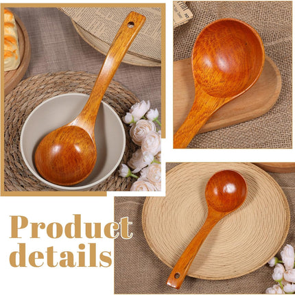 Wooden Ladle, 11" Long Handle Soup Ladle Spoon 3 fl oz Extra Large Kitchen Wooden Scoop Deep Teak Wood Spoon Utensil for Cooking Serving Cookware, Sustainable Natural Texture (Bigger and Deeper).