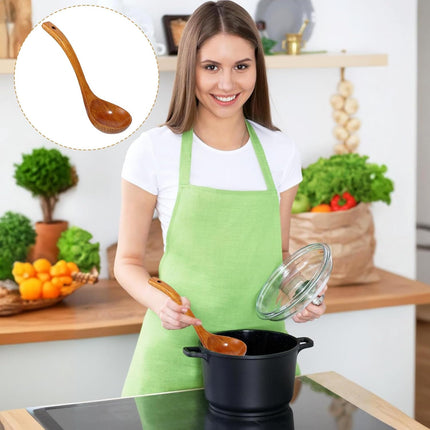 Wooden Ladle, 11" Long Handle Soup Ladle Spoon 3 fl oz Extra Large Kitchen Wooden Scoop Deep Teak Wood Spoon Utensil for Cooking Serving Cookware, Sustainable Natural Texture (Bigger and Deeper).