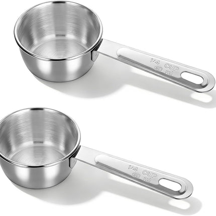 2 Pcs 1/4 Cup Stainless Steel Measuring Cup, 60ml, 2oz Metal Measuring Cups Coffee Measuring Cups Measure Scoop or Cooking, Baking, Kitchen Wet and Dry Ingredients, Dishwasher Safe.