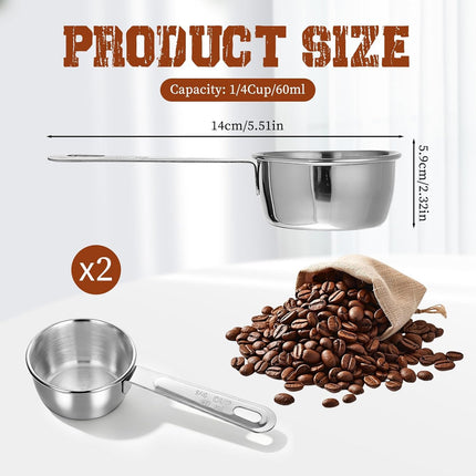 2 Pcs 1/4 Cup Stainless Steel Measuring Cup, 60ml, 2oz Metal Measuring Cups Coffee Measuring Cups Measure Scoop or Cooking, Baking, Kitchen Wet and Dry Ingredients, Dishwasher Safe.