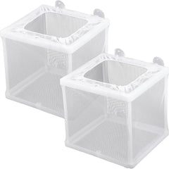 2 Pack Fish Incubator Mesh Box Aquarium, 6.3" x 5.51" x 5.91" Breeder Box for Fish Tank White Nylon Mesh Fishes Breeder Boxes for Aquarium Juvenile Fishes Separation Net Fry Hatchery with Suction Cups.