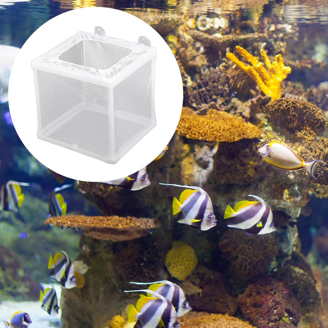 2 Pack Fish Incubator Mesh Box Aquarium, 6.3" x 5.51" x 5.91" Breeder Box for Fish Tank White Nylon Mesh Fishes Breeder Boxes for Aquarium Juvenile Fishes Separation Net Fry Hatchery with Suction Cups.