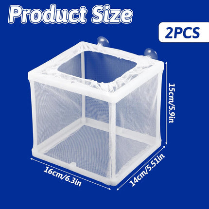 2 Pack Fish Incubator Mesh Box Aquarium, 6.3" x 5.51" x 5.91" Breeder Box for Fish Tank White Nylon Mesh Fishes Breeder Boxes for Aquarium Juvenile Fishes Separation Net Fry Hatchery with Suction Cups.