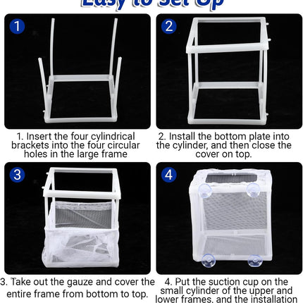 2 Pack Fish Incubator Mesh Box Aquarium, 6.3" x 5.51" x 5.91" Breeder Box for Fish Tank White Nylon Mesh Fishes Breeder Boxes for Aquarium Juvenile Fishes Separation Net Fry Hatchery with Suction Cups.