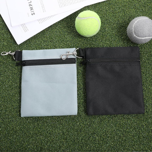 2 Pack Golf Ball Bag, Golf Tee Bag Pouch 6.7" x 5.5" Zippered Pouch with Metal Lobster Clip, Waterproof Golfs Accessories Organizer for Tees Balls, Valuables Holder, Men Women (Black, Gray).