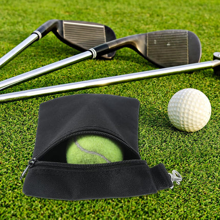 2 Pack Golf Ball Bag, Golf Tee Bag Pouch 6.7" x 5.5" Zippered Pouch with Metal Lobster Clip, Waterproof Golfs Accessories Organizer for Tees Balls, Valuables Holder, Men Women (Black, Gray).