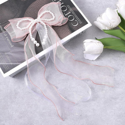 2 PCS Bow Curtain Tiebacks, Elegant Pink Bow Butterfly Curtain Tiebacks with Pearls Sweet Bowknot Holdbacks for Stylish Home Bedroom Offices Dining Rooms Wedding Party Decoration - 31.5 in(80 cm).