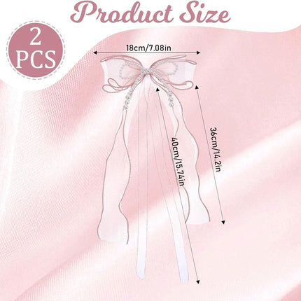 2 PCS Bow Curtain Tiebacks, Elegant Pink Bow Butterfly Curtain Tiebacks with Pearls Sweet Bowknot Holdbacks for Stylish Home Bedroom Offices Dining Rooms Wedding Party Decoration - 31.5 in(80 cm).