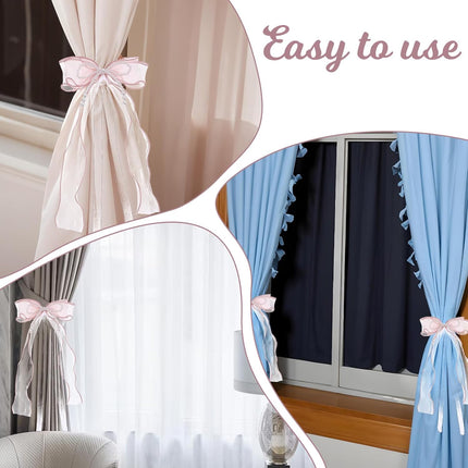 2 PCS Bow Curtain Tiebacks, Elegant Pink Bow Butterfly Curtain Tiebacks with Pearls Sweet Bowknot Holdbacks for Stylish Home Bedroom Offices Dining Rooms Wedding Party Decoration - 31.5 in(80 cm).