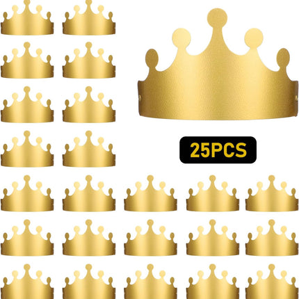 Gold Paper Crowns, 20 Pcs Golden King Crown Paper Crowns for Kids and Adults Foldable Party Crown Hat for Birthday Celebration Baby Shower Photo Props Wedding Anniversary (Matte Finish).