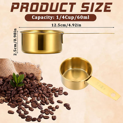1/4 Cup Measuring Cups, 4 Pcs Golden Stainless Steel Measuring Scoop Gold Kitchen Accessories Metal 2 oz Cups for Baking Cooking Dry and Liquid Ingredient, Dishwasher Safe.
