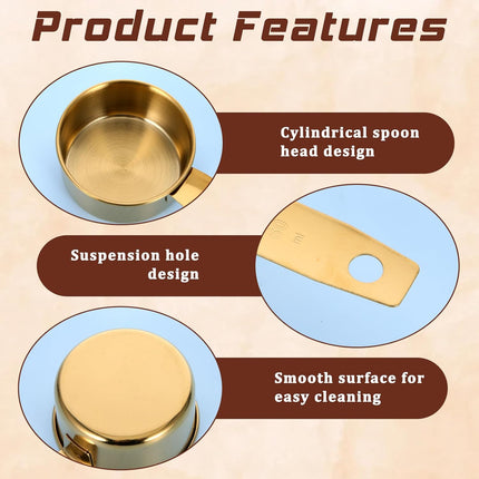 1/4 Cup Measuring Cups, 4 Pcs Golden Stainless Steel Measuring Scoop Gold Kitchen Accessories Metal 2 oz Cups for Baking Cooking Dry and Liquid Ingredient, Dishwasher Safe.