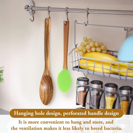 Wooden Cooking Spoons, 2 Pcs Natural Acacia Wood Serving Spoons, 12 Inch Large Mixing Spoon Wood Kitchen Utensil for Mixing, Baking, Serving and Stirring, Comfort Grip, Non-Stick Cookware Safe.