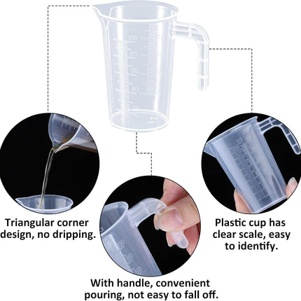 Plastic Measuring Beaker, 4 Pcs Liquid Measuring Cups, 100 ml Unbreakable Graduated Beakers with Handle and Spout, Transparent Clear Precise Markings for Kitchen Baking Lab Restaurant Use.
