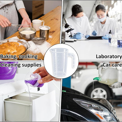 Plastic Measuring Beaker, 4 Pcs Liquid Measuring Cups, 100 ml Unbreakable Graduated Beakers with Handle and Spout, Transparent Clear Precise Markings for Kitchen Baking Lab Restaurant Use.
