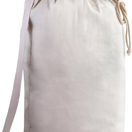 Canvas Duffel Bag - Drawstring, Leather Closure, Shoulder Strap.