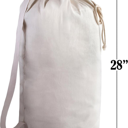 Canvas Duffel Bag - Drawstring, Leather Closure, Shoulder Strap.