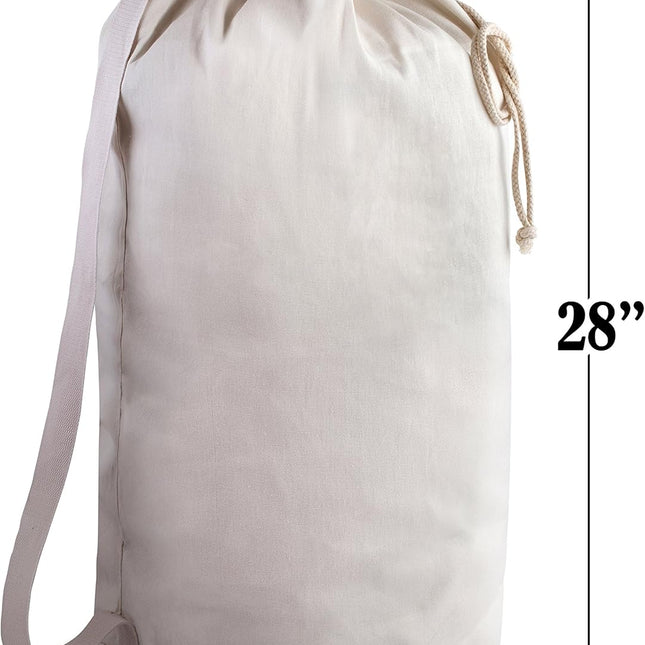 Canvas Duffel Bag - Drawstring, Leather Closure, Shoulder Strap.