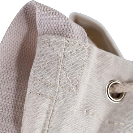 Canvas Duffel Bag - Drawstring, Leather Closure, Shoulder Strap.