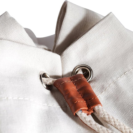 Canvas Duffel Bag - Drawstring, Leather Closure, Shoulder Strap.