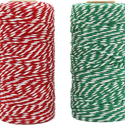 Bakers Twine, 656 Feet 2 Rolls Christmas Twine String Ribbon for Gift Wrapping, Pastry Boxes Tying, Festival Decorations, DIY Crafts (328Feet Each Roll).