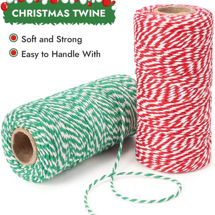 Bakers Twine, 656 Feet 2 Rolls Christmas Twine String Ribbon for Gift Wrapping, Pastry Boxes Tying, Festival Decorations, DIY Crafts (328Feet Each Roll).