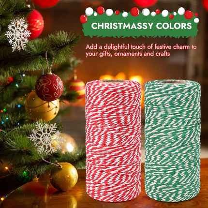 Bakers Twine, 656 Feet 2 Rolls Christmas Twine String Ribbon for Gift Wrapping, Pastry Boxes Tying, Festival Decorations, DIY Crafts (328Feet Each Roll).