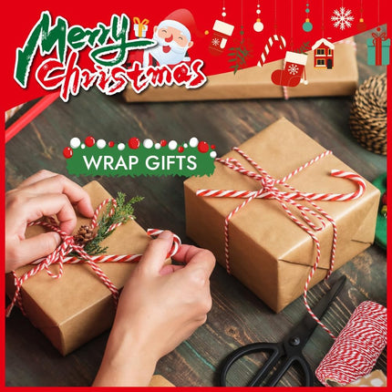 Bakers Twine, 656 Feet 2 Rolls Christmas Twine String Ribbon for Gift Wrapping, Pastry Boxes Tying, Festival Decorations, DIY Crafts (328Feet Each Roll).