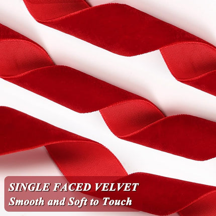 Red Velvet Ribbon, 1 Inch x 20 Yards Single Faced Red Ribbon for Gift Wrapping, Bow Making, Christmas Tree Decorations, Wreath Making and DIY Crafts (10 Yards Each Roll).