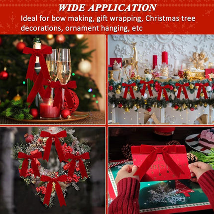 Red Velvet Ribbon, 1 Inch x 20 Yards Single Faced Red Ribbon for Gift Wrapping, Bow Making, Christmas Tree Decorations, Wreath Making and DIY Crafts (10 Yards Each Roll).