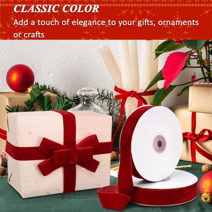 Red Velvet Ribbon, 1 Inch x 20 Yards Single Faced Red Ribbon for Gift Wrapping, Bow Making, Christmas Tree Decorations, Wreath Making and DIY Crafts (10 Yards Each Roll).