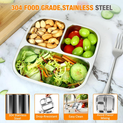 Stainless Steel Snack Containers With Lids, 3 Compartment Leak-proof Bento Box, 20 oz Reusable Grab and Go Food Storage Containers for School, Home, Office, and Camping, Dishwasher-Safe.