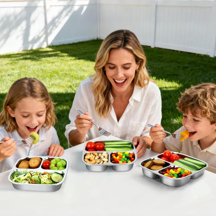 Stainless Steel Snack Containers With Lids, 3 Compartment Leak-proof Bento Box, 20 oz Reusable Grab and Go Food Storage Containers for School, Home, Office, and Camping, Dishwasher-Safe.