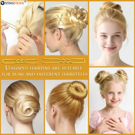 510PCS Blonde Bobby Pins Hair Pins Kit with Hair Net,  Includes 100 Bobby Pins for Women, 100 U Shaped Buns Hair Clips, 300 Hair Bands and 10 Blonde Hair Nets, Dance competition must haves.