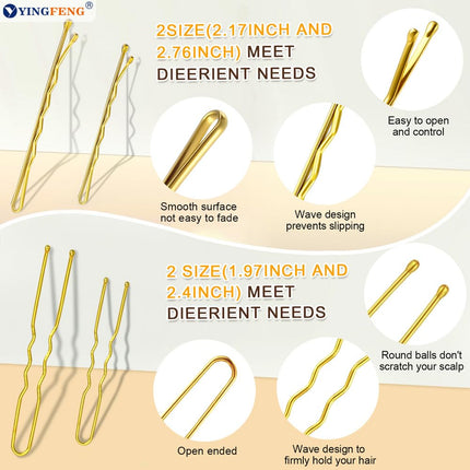 510PCS Blonde Bobby Pins Hair Pins Kit with Hair Net,  Includes 100 Bobby Pins for Women, 100 U Shaped Buns Hair Clips, 300 Hair Bands and 10 Blonde Hair Nets, Dance competition must haves.