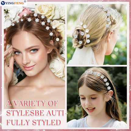 60 Pcs 7 Styles Silver Bridal Wedding Hair Pins,  Flower Hair Clips for Women, U Shaped Crystal Pearl Hair Clips, Suitable for Brides, Bridesmaids, Women's Wedding Hair Accessories.
