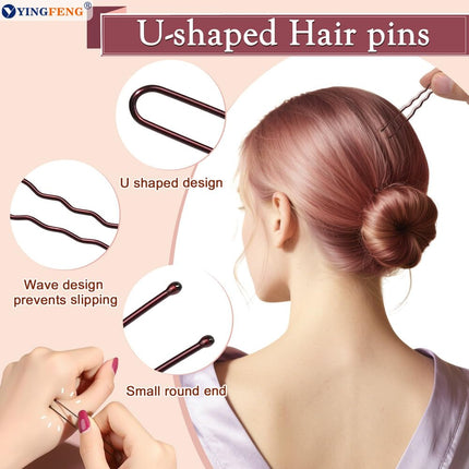 134 Pcs Brown Hair Bun Maker Kit Medium - 4 Bun Hair Pieces for Women, 20 Hair Net for Buns, 100 Bobby Pins for Women, 10 Hair Bands, for Ballet Styling, Hair Accessories for Girls.