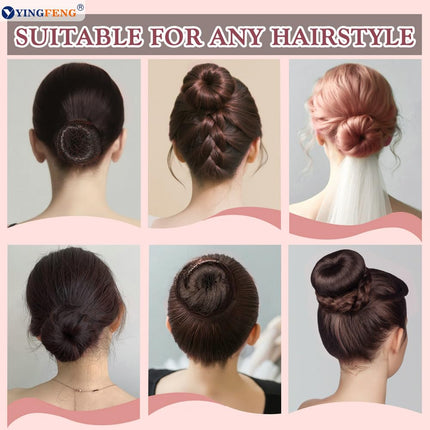 134 Pcs Brown Hair Bun Maker Kit Medium - 4 Bun Hair Pieces for Women, 20 Hair Net for Buns, 100 Bobby Pins for Women, 10 Hair Bands, for Ballet Styling, Hair Accessories for Girls.