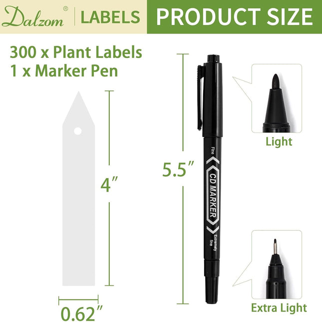 300Pcs 4" Plant Labels with Marker Pen, Waterproof Plastic Plant Tags for Outdoor Seedlings Vegetable Garden Signs Markers Label Stakes (White).