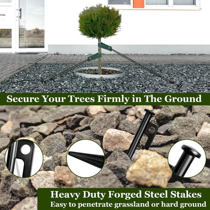 Tree Stakes and Supports, Heavy Duty Tree Stakes Kit Include 3Pcs Tree Straps for Staking, 3Pcs 12" Steel Spikes, and 39Ft Rope, Tree Supports for Young Tree Anti Strong Wind, Bad Weather.