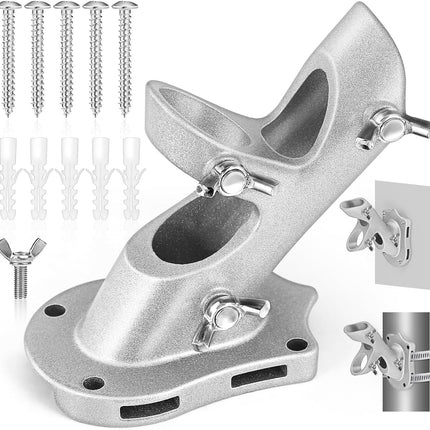 Flag Pole Holder,  Flag Pole Brackets Mount Outside House Heavy-Duty Aluminum Metal Rust Proof Bracket 1" Inner Diameter 2 Positions with Hardwares for Outdoor Wall Mounting Porch( Silver-1 Pack).