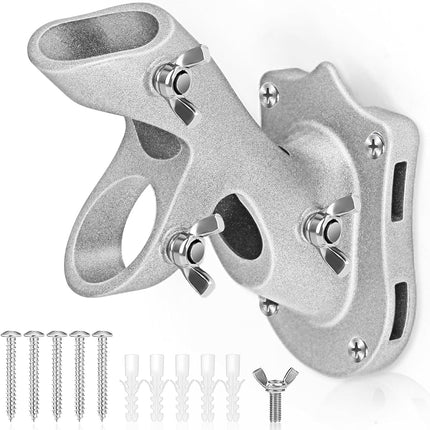 Flag Pole Holder,  Flag Pole Brackets Mount Outside House Heavy-Duty Aluminum Metal Rust Proof Bracket 1" Inner Diameter 2 Positions with Hardwares for Outdoor Wall Mounting Porch( Silver-1 Pack).