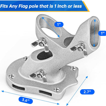 Flag Pole Holder,  Flag Pole Brackets Mount Outside House Heavy-Duty Aluminum Metal Rust Proof Bracket 1" Inner Diameter 2 Positions with Hardwares for Outdoor Wall Mounting Porch( Silver-1 Pack).