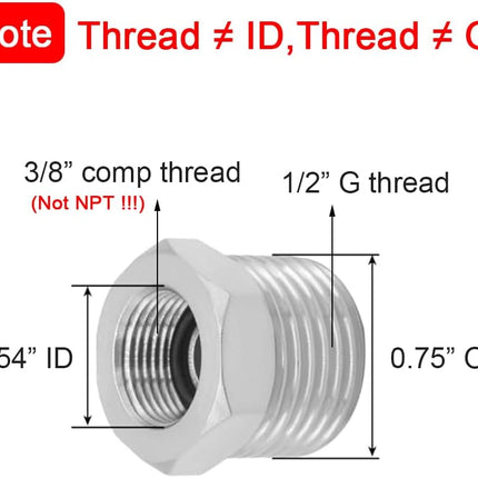 1/2 G Male to 3/8 Compression Female Thread Bushing Pipe Fitting, Nickel Plated Brass Reducer Faucet Connector Water Hose Adapter, Supply Line Adapter for RV Kitchen Bathroom Plumbing 2PCS.
